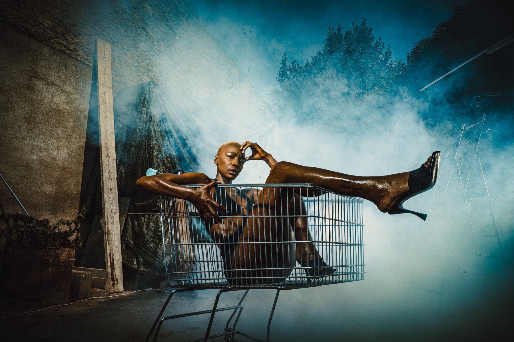 Modèle dans un chariot, mise en scène artistique